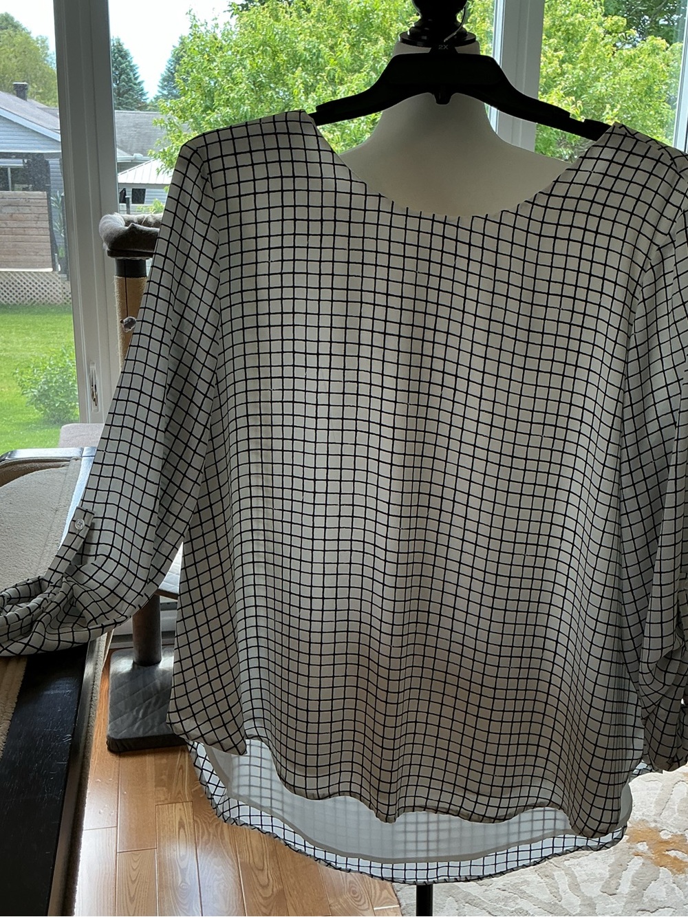 Classic White and Black Grid Print Women's Blouse